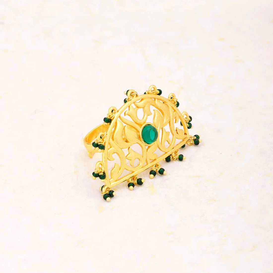Crescent Gold Plated Filigree Holi Utsav Statement Ring
