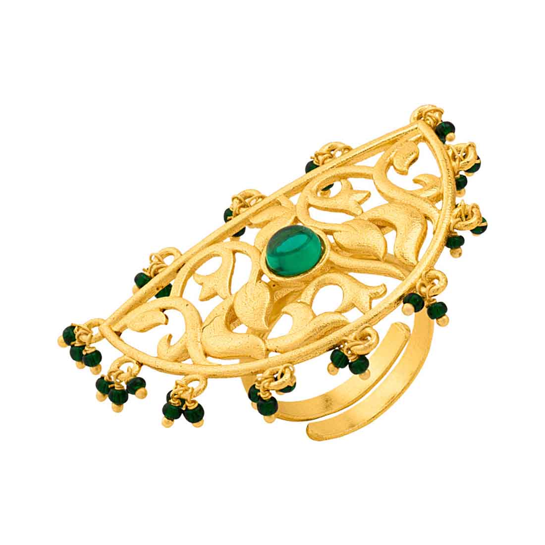 Crescent Gold Plated Filigree Holi Utsav Statement Ring - Image 2