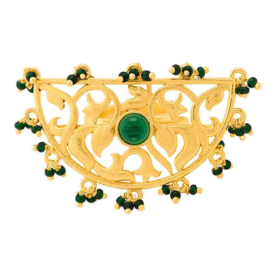 Crescent Gold Plated Filigree Holi Utsav Statement Ring - Image 3