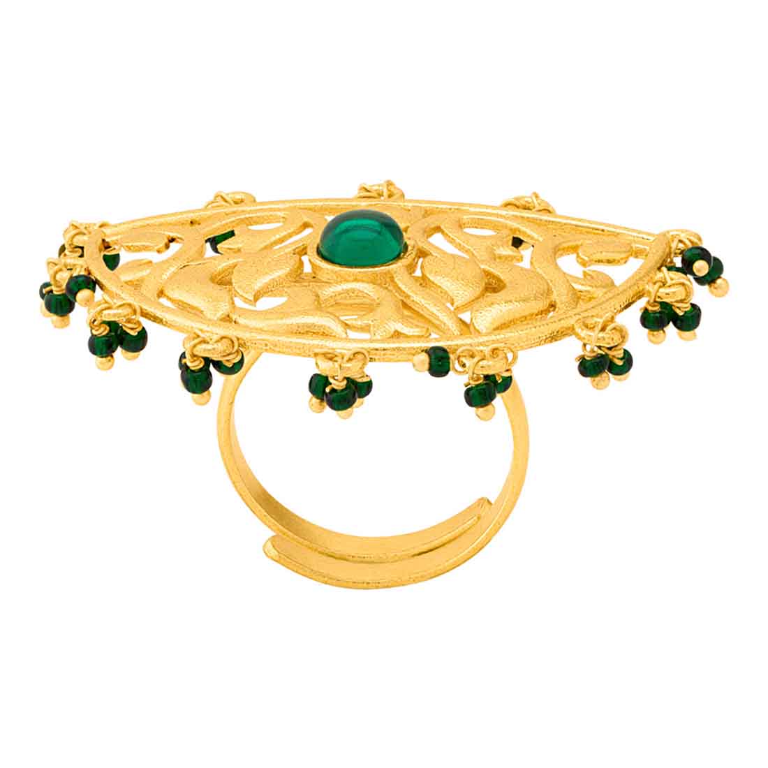 Crescent Gold Plated Filigree Holi Utsav Statement Ring - Image 4