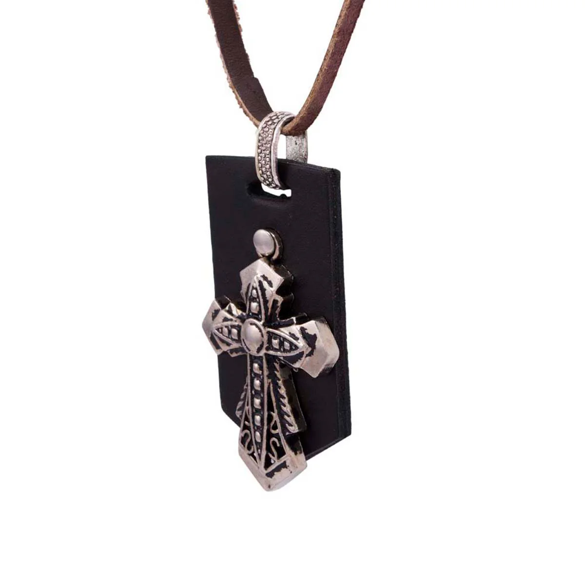 Cross Designer Pendant With Brown Leather Chain - Image 4