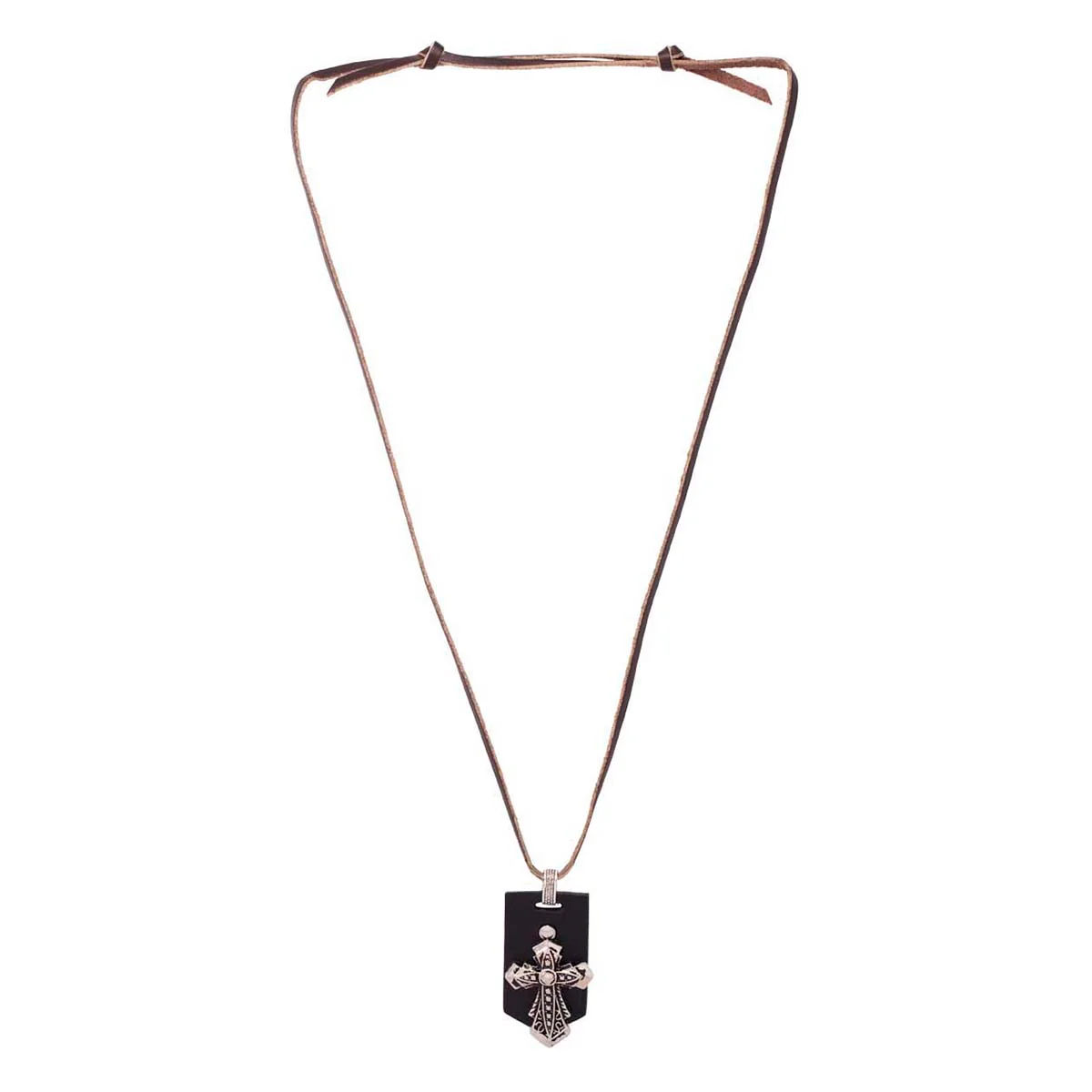 Cross Designer Pendant With Brown Leather Chain - Image 5