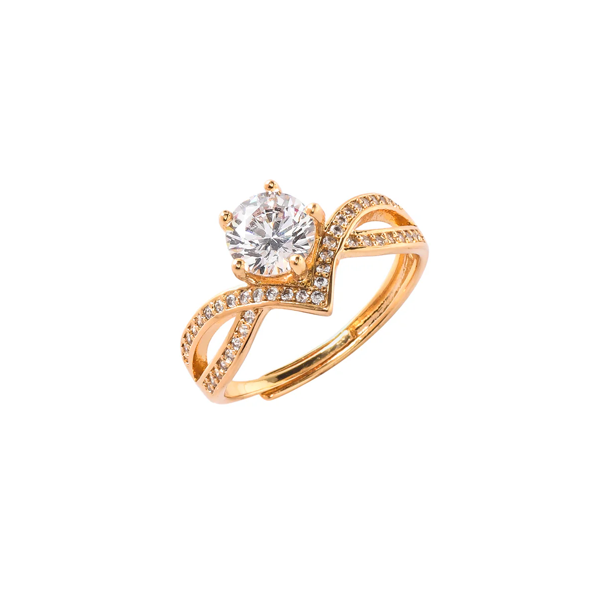 Crown Design Round Cut Zircon Adorned Gold Plated Brass Ring - Image 4