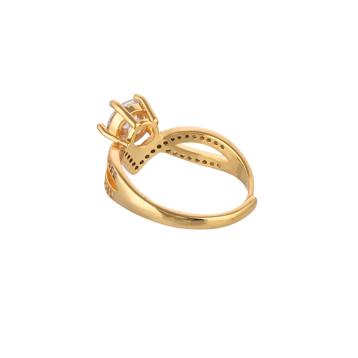 Crown Design Round Cut Zircon Adorned Gold Plated Brass Ring - Image 5