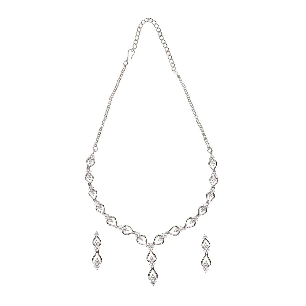 Cubic Zirconia Brass Silver Toned Jewellery Set - Image 4