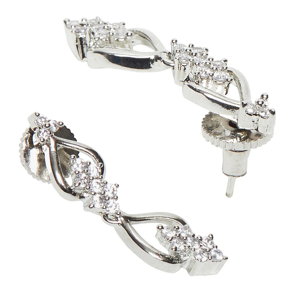 Cubic Zirconia Brass Silver Toned Jewellery Set - Image 5
