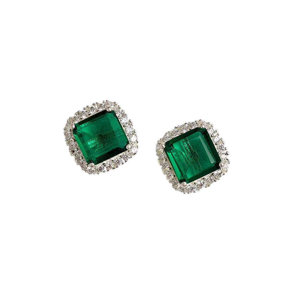Cubic Zirconia Emerald Pave Short Pendant 925 Steling Silver Set - Image 5