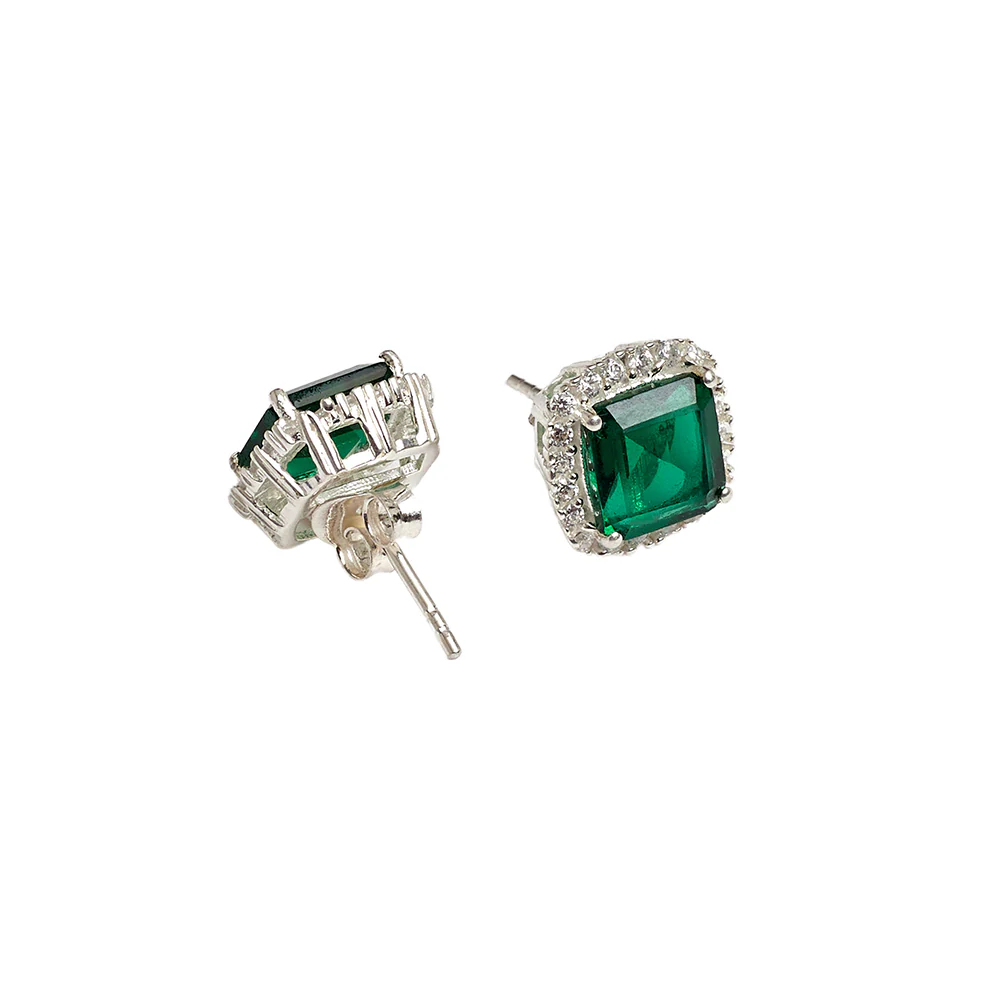 Cubic Zirconia Emerald Pave Short Pendant 925 Steling Silver Set - Image 6