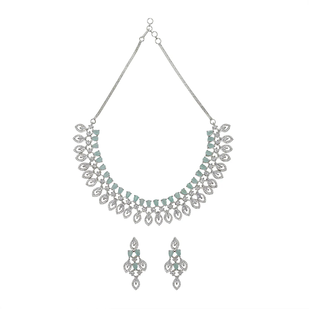 Cubic Zirconia Gems Embellished Silver Plated Necklace Set - Image 3