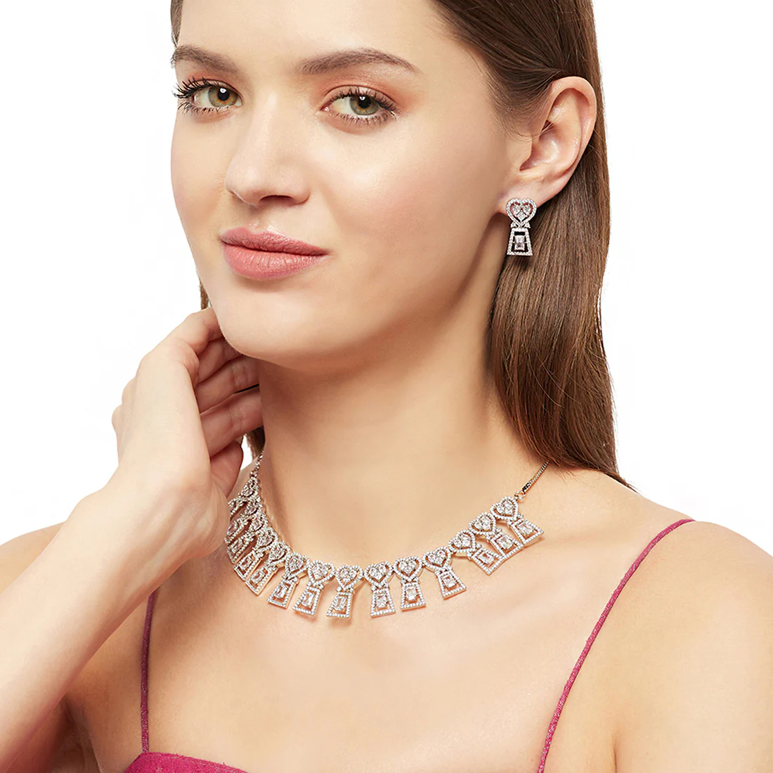 Cubic Zirconia Gems Embellished Sparkling Elegance Necklace Set - Image 2