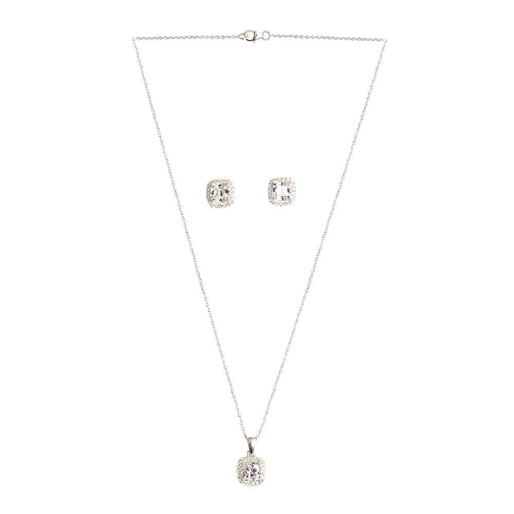 Cubic Zirconia Silver Pave Short Pendant 925 Steling Silver Set - Image 3
