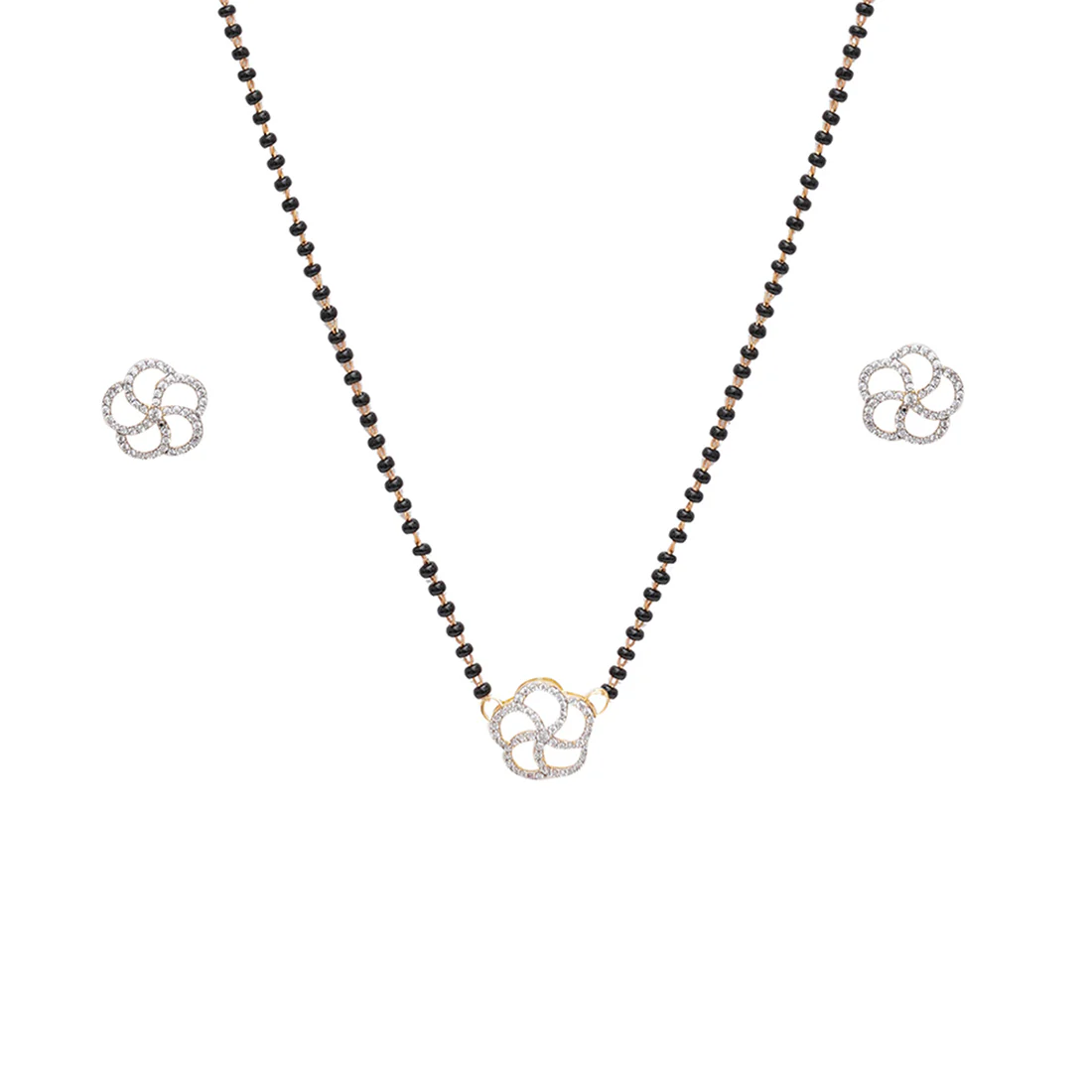 Cubic Zirconia Studded Ethnic Mangalsutra, Earrings and Ring Set - Image 4