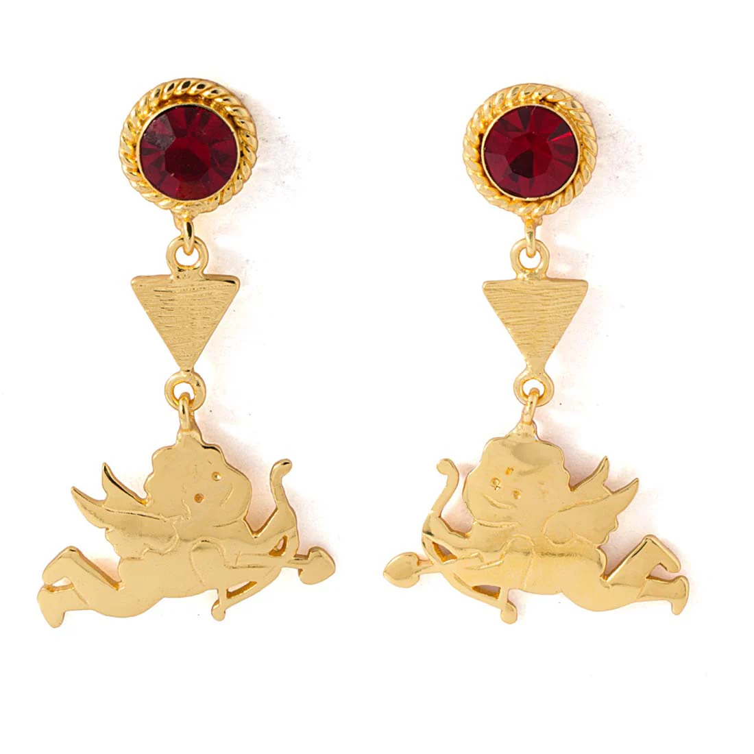 Cupid Dangling Earrings Made With Red Swarovski Zirconia