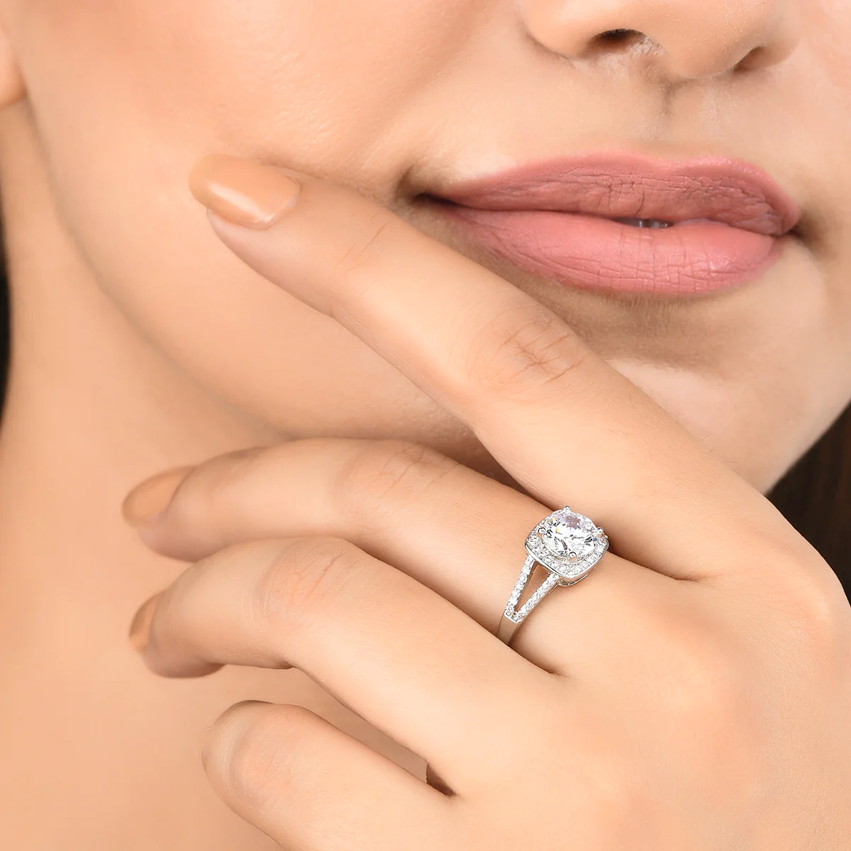 Cushion Setting Square Cut Zircon Brass Silver Plated Ring - Image 2