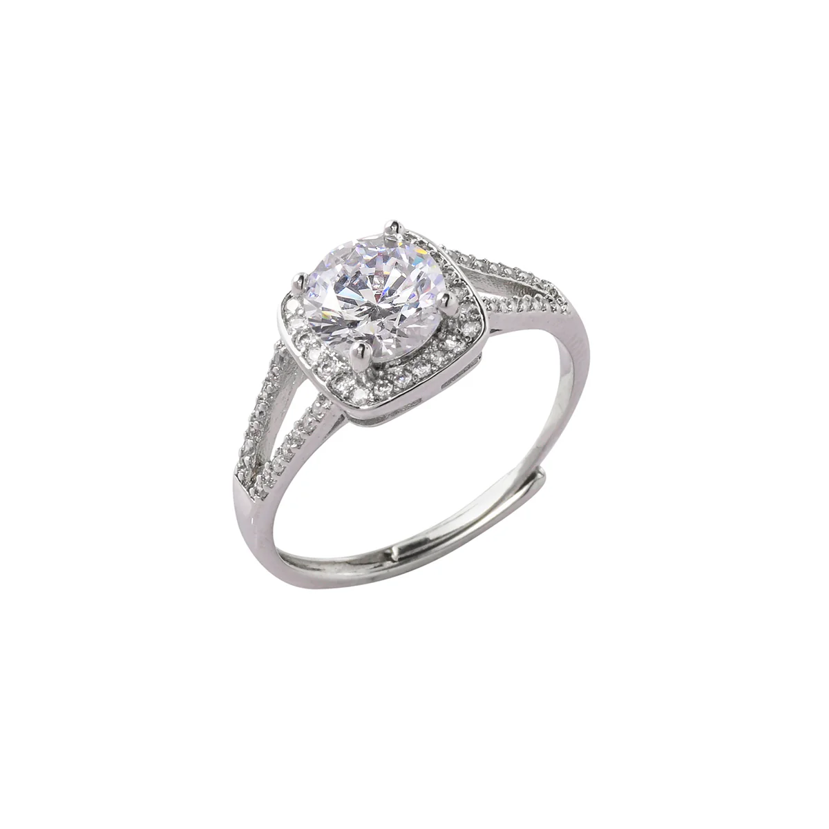 Cushion Setting Square Cut Zircon Brass Silver Plated Ring - Image 4