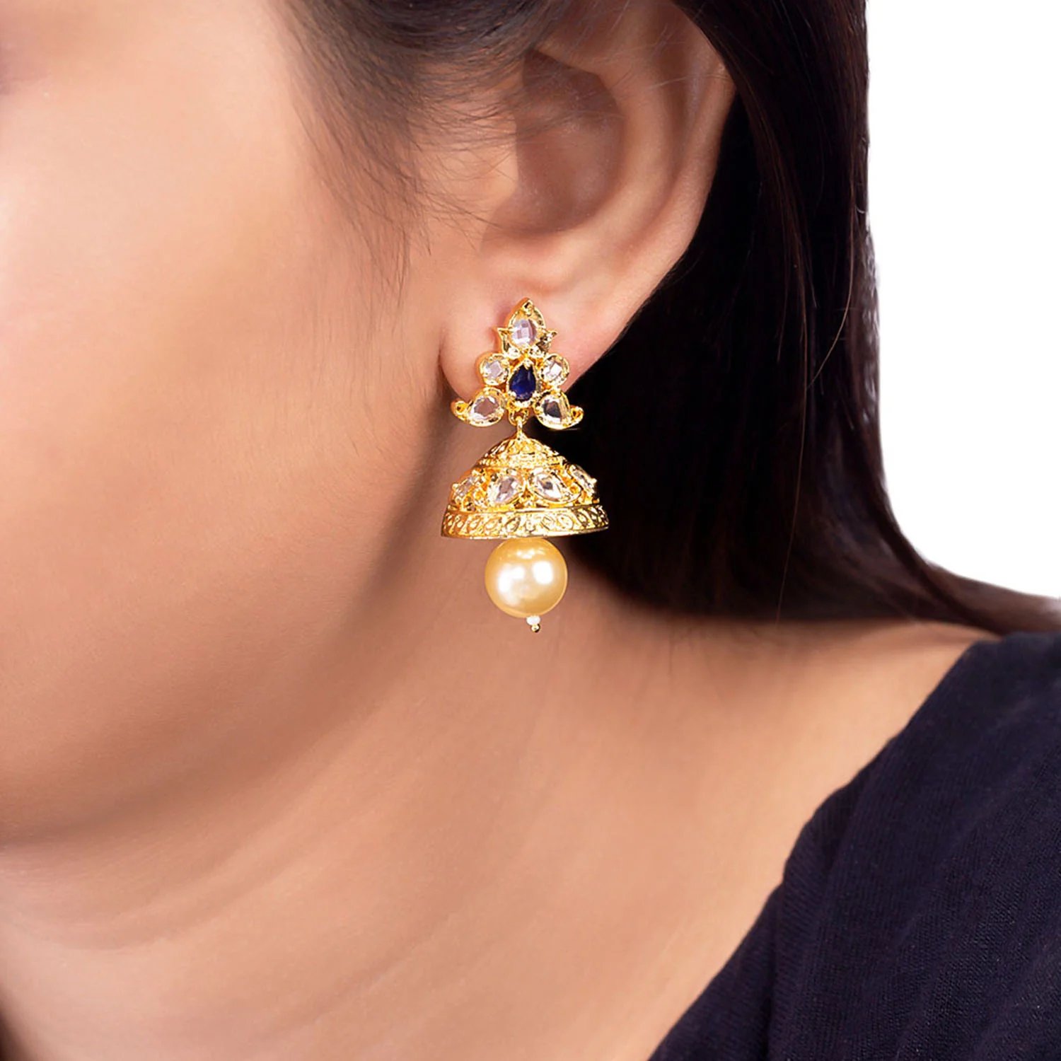 Cutwork Design Jhumka Drop Earrings - Image 2