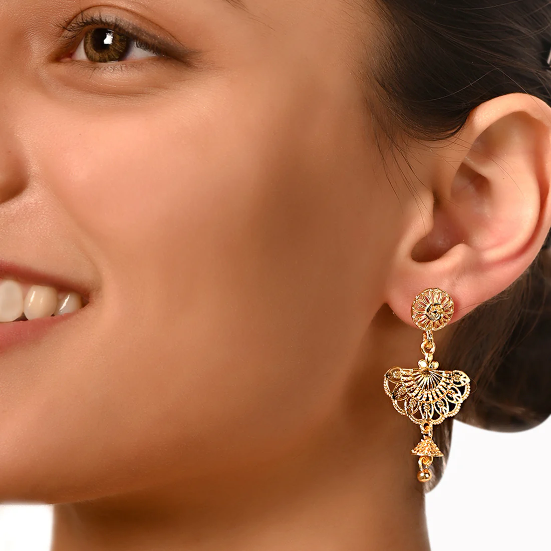 CZ Classy Yellow Gold Earrings - Image 2