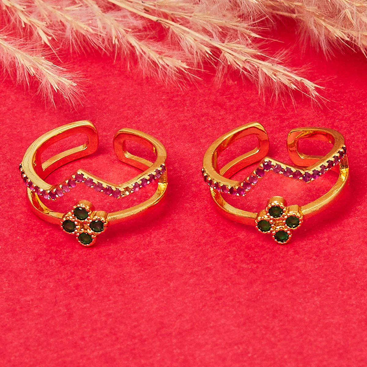 CZ Coloured Gems Embellished Toe Rings