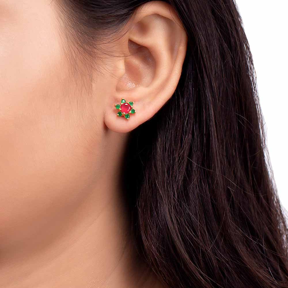 CZ Coloured Gemstones Stud Earrings - Image 2