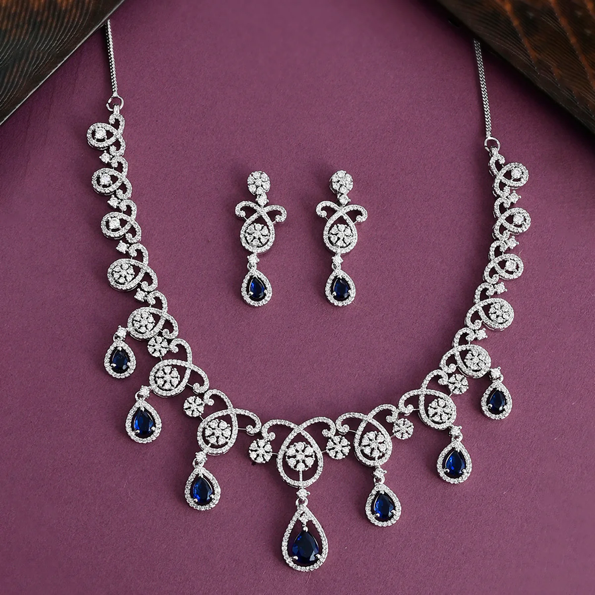 CZ Elegance Blue Teardrop Cut Zircons Jewellery Set