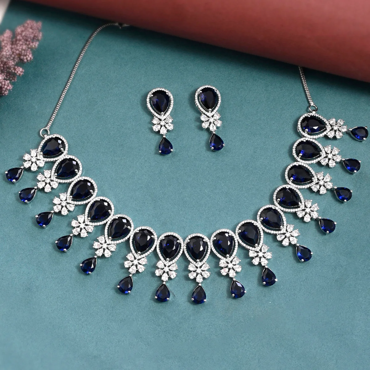 CZ Elegance Blue Teardrop Zircons Jewellery Set