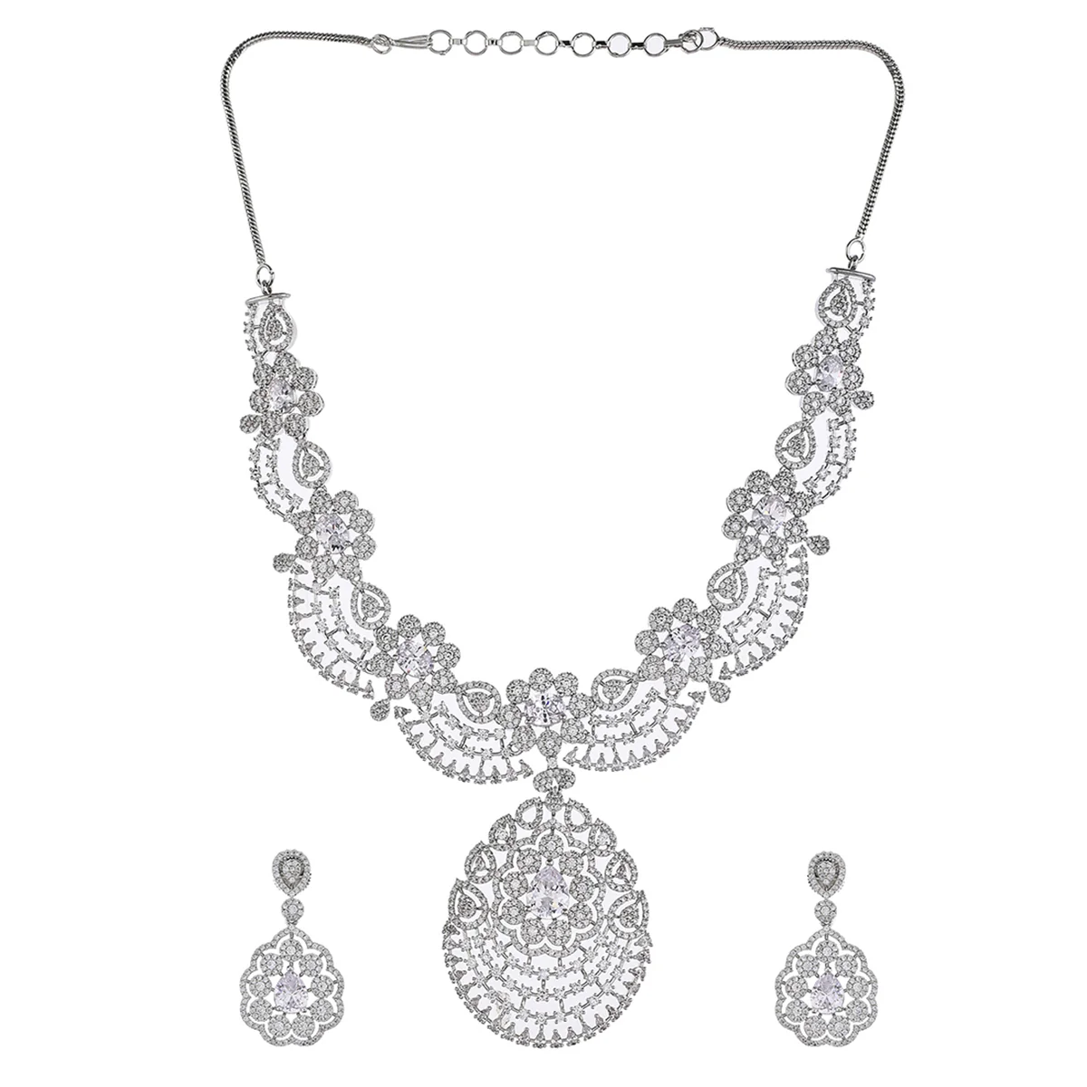 CZ Elegance Cluster Setting Heavily Embellished Jewellery Set - Image 3