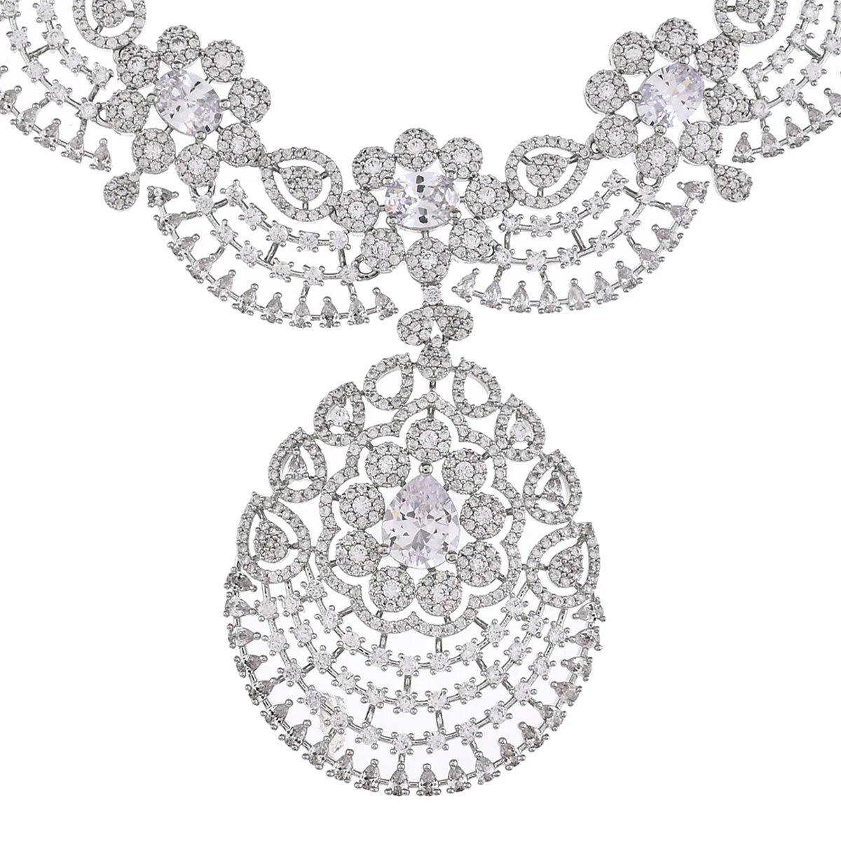 CZ Elegance Cluster Setting Heavily Embellished Jewellery Set - Image 4