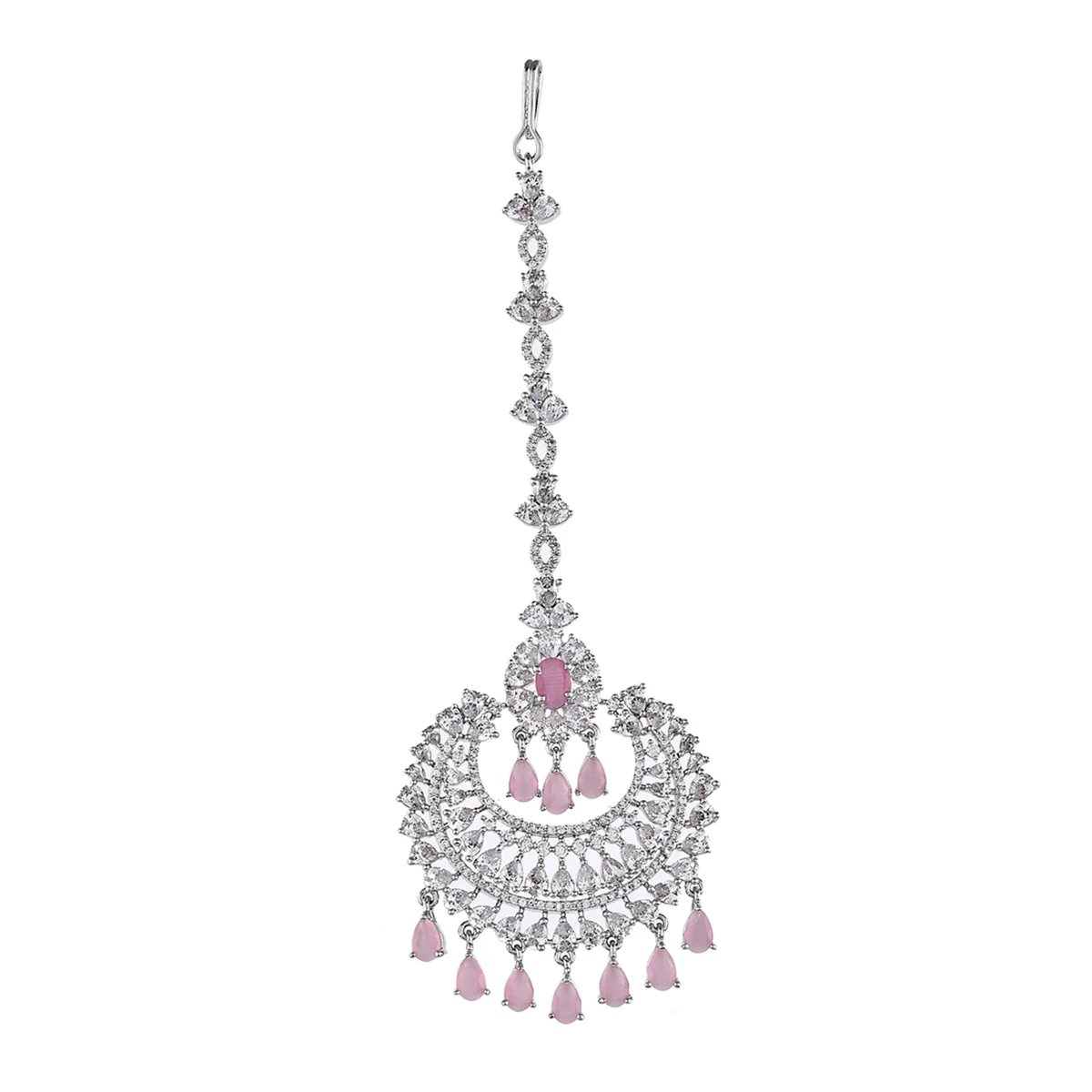CZ Elegance Cutwork Pattern Teardrop Maang Tika - Image 3