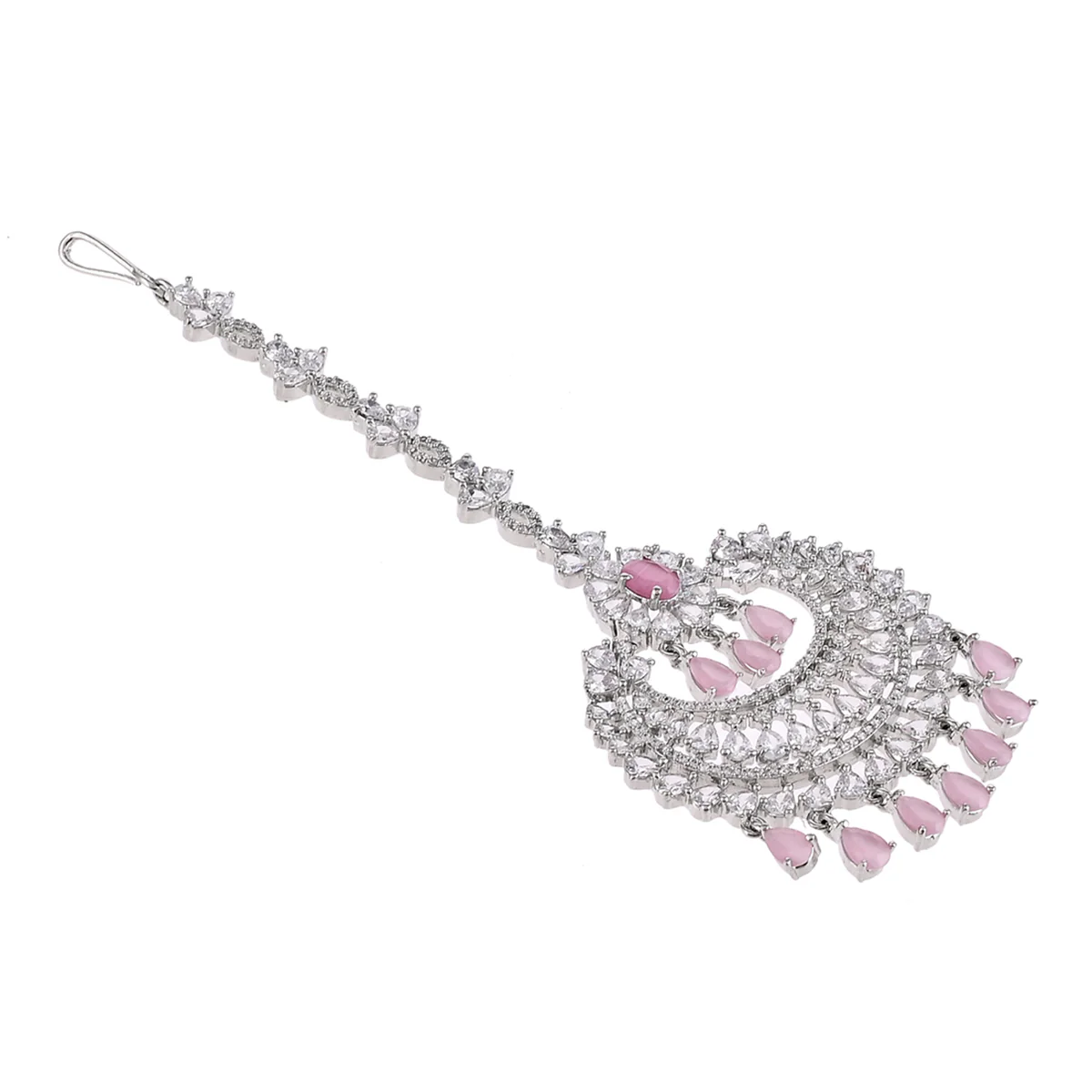 CZ Elegance Cutwork Pattern Teardrop Maang Tika - Image 4