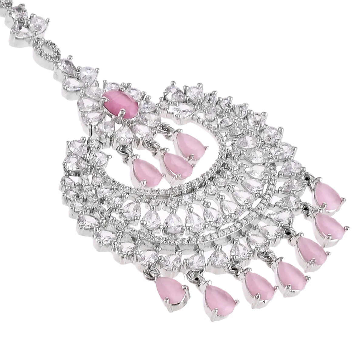 CZ Elegance Cutwork Pattern Teardrop Maang Tika - Image 5