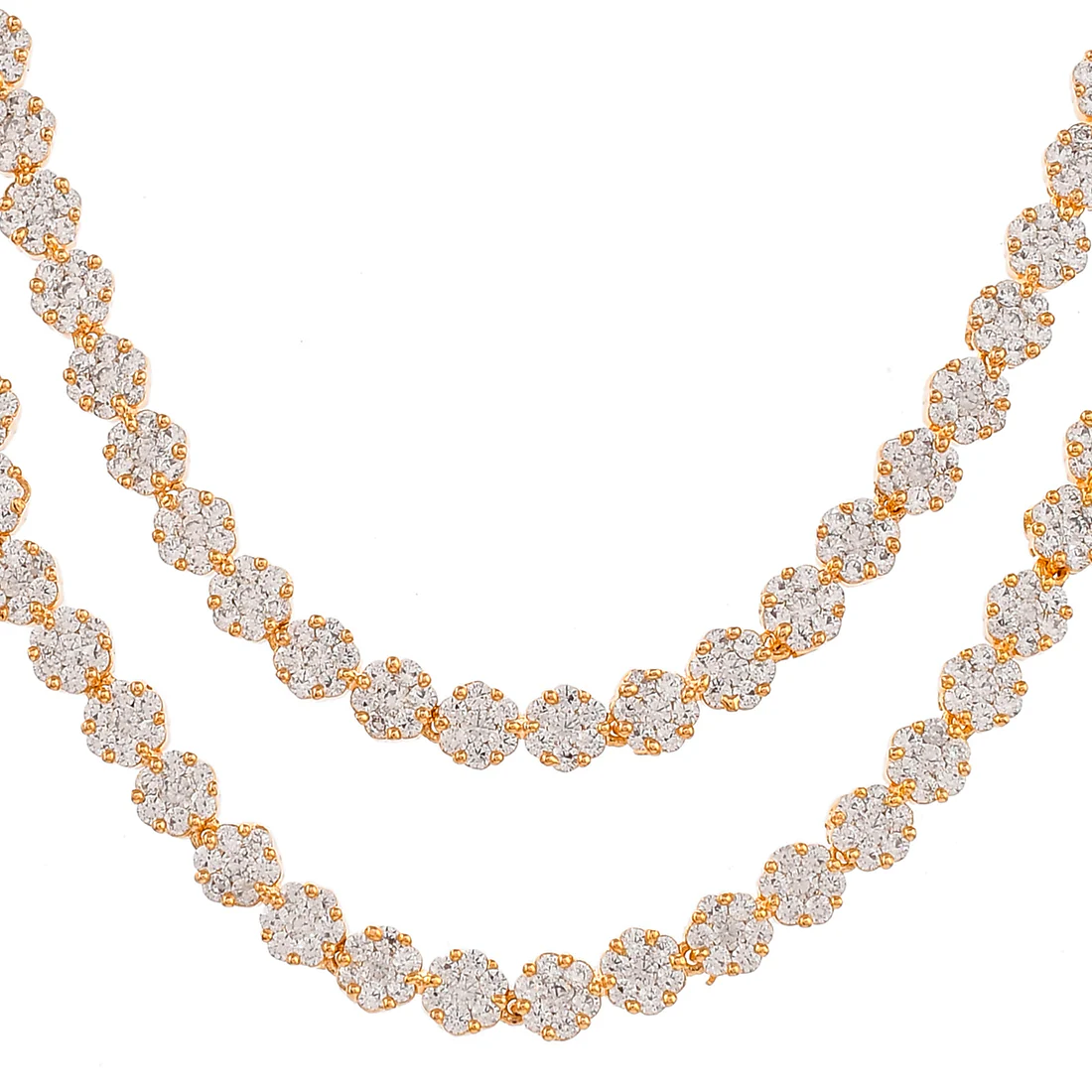 Cz Elegance Double Chain Gold Plated Necklace Set - Image 4