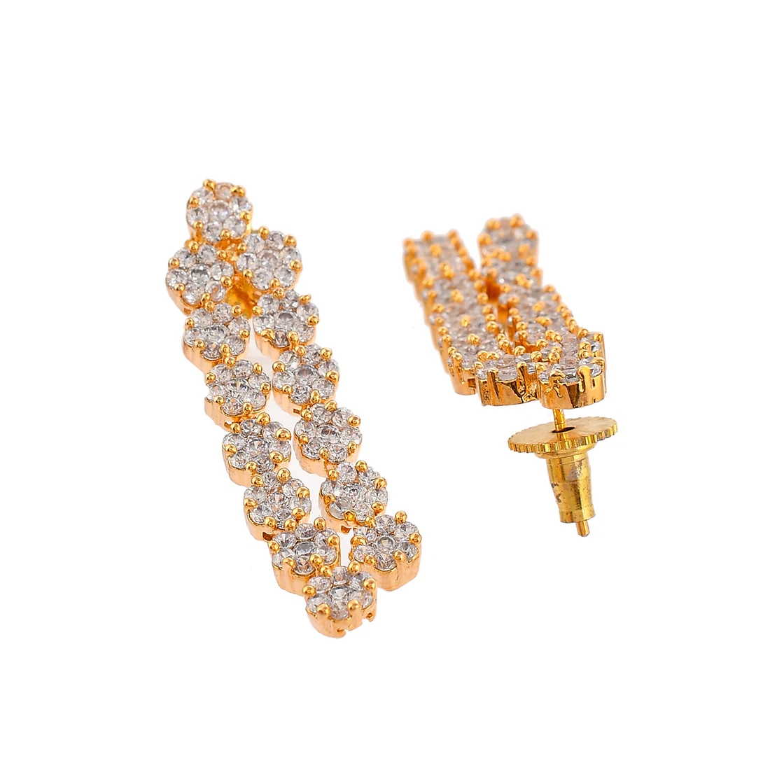 Cz Elegance Double Chain Gold Plated Necklace Set - Image 5