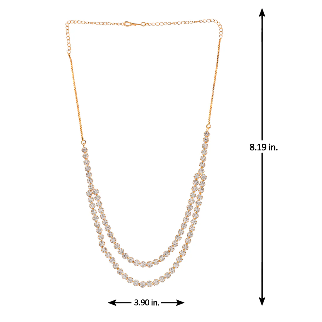 Cz Elegance Double Chain Gold Plated Necklace Set - Image 6