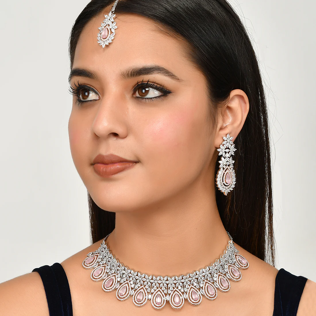 Cz Elegance Dual Tone Brass Made Necklace Set - Image 2