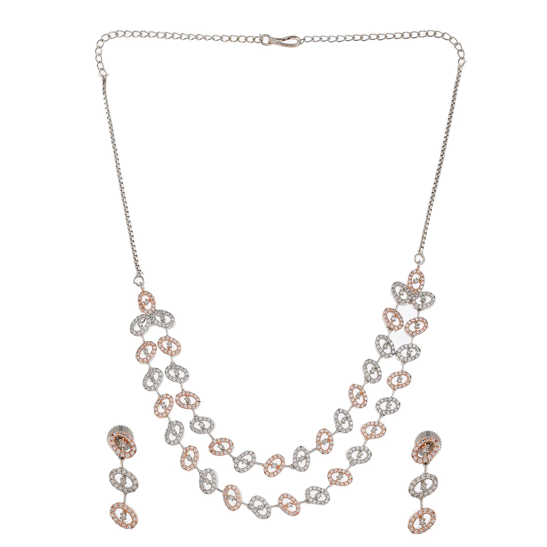 Cz Elegance Dual Tone Oval Shaped Necklace Set - Image 3