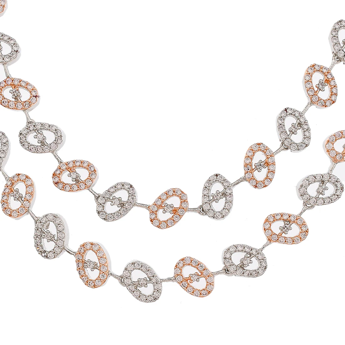 Cz Elegance Dual Tone Oval Shaped Necklace Set - Image 4