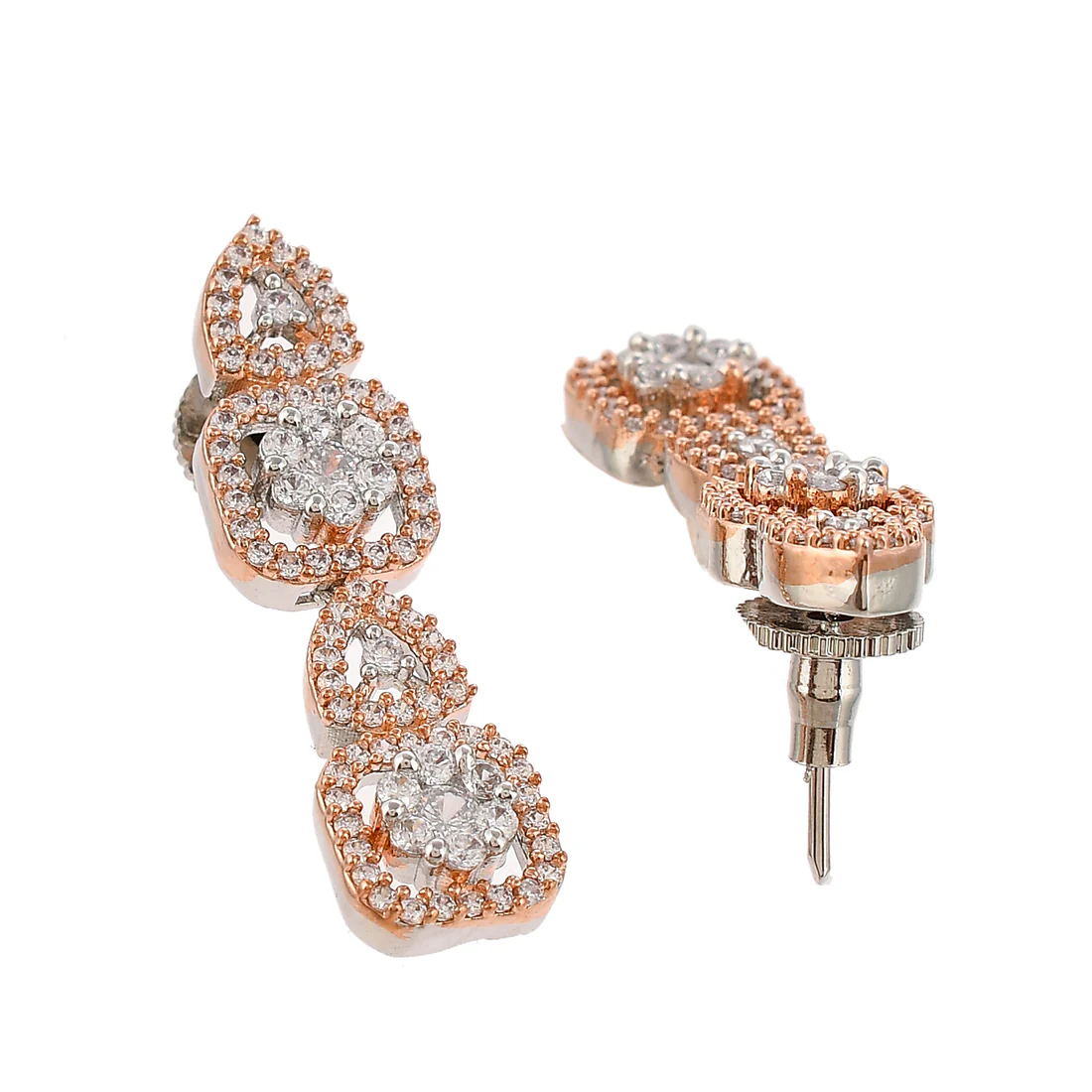 Cz Elegance Dual Tone Square Necklace Set - Image 5