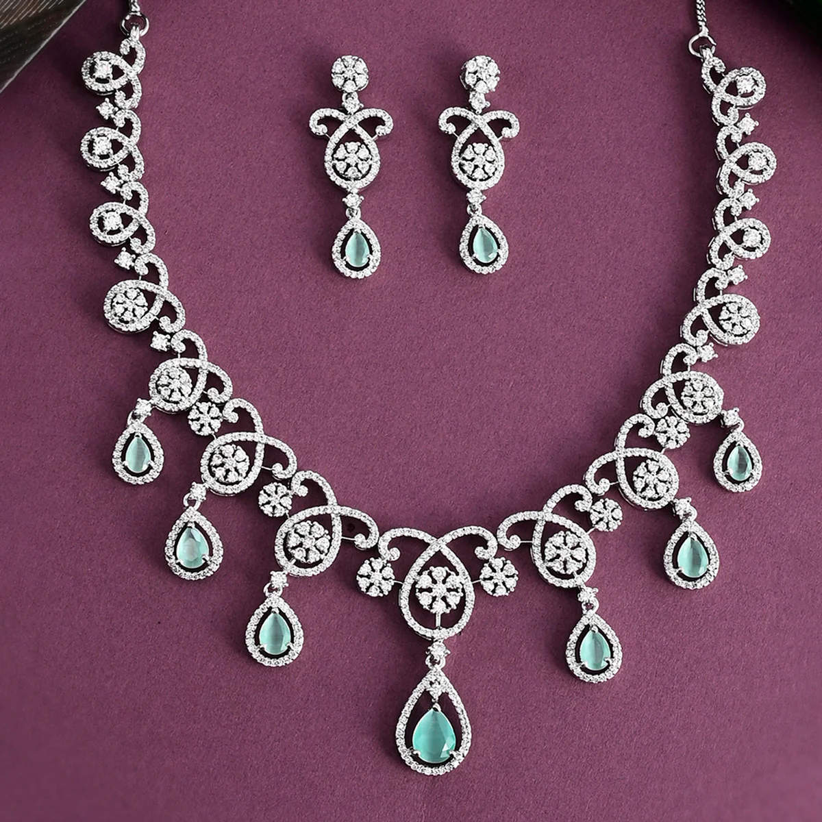 CZ Elegance Floral Jewellery Set
