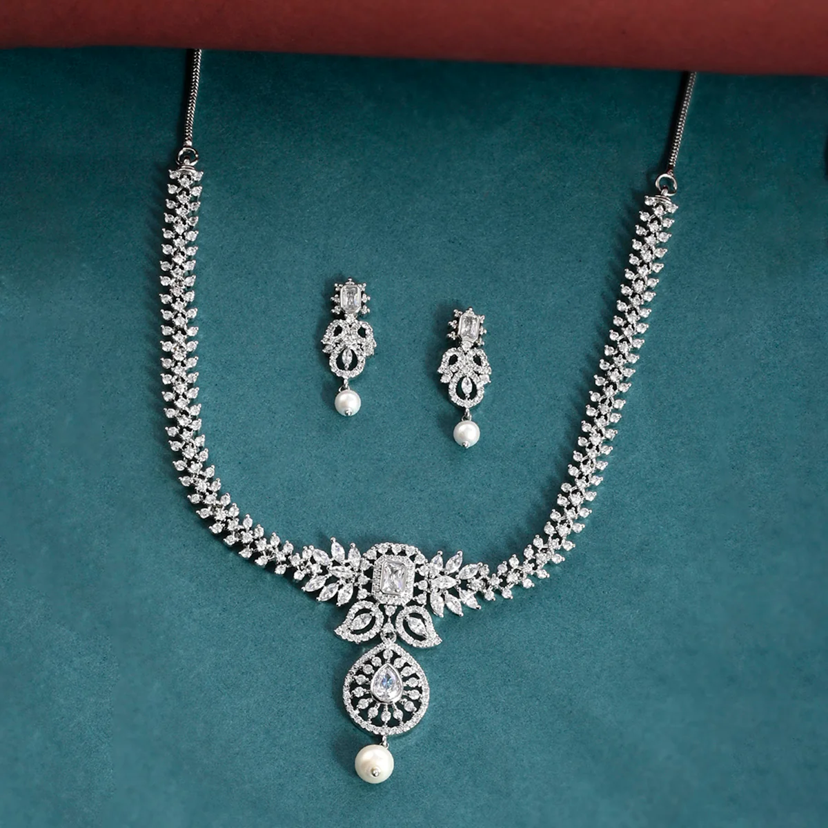CZ Elegance Floral Motifs Jewellery Set