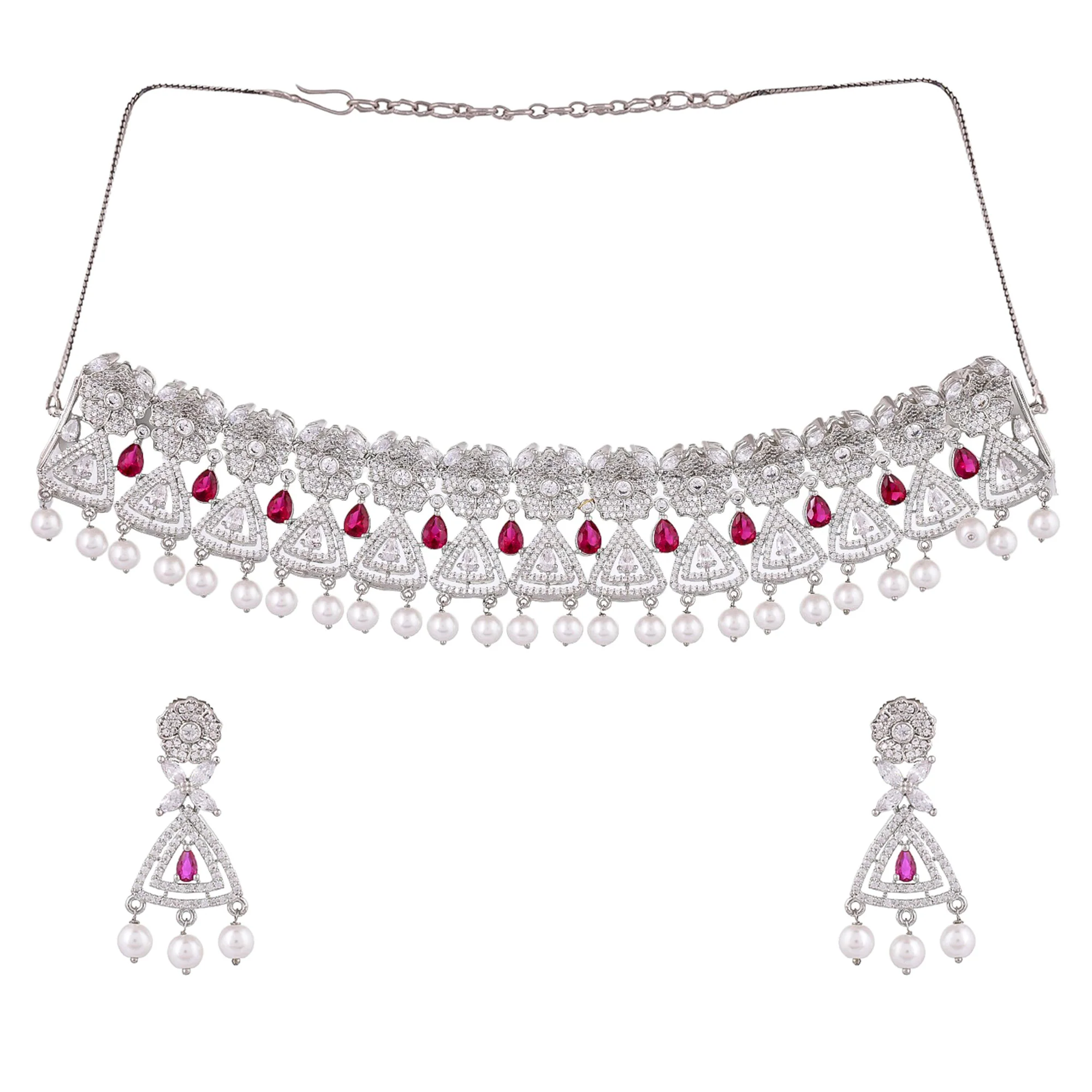 Cz Elegance Gems Adorned Choker Necklace Set - Image 4