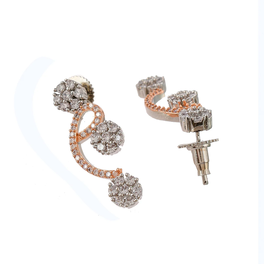 Cz Elegance Dual Tone Curve Design Necklace Set - Image 5