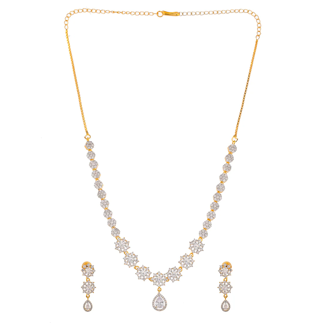 Cz Elegance Gold Plated Snowflake Necklace Set - Image 3