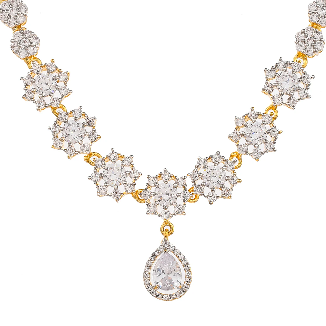 Cz Elegance Gold Plated Snowflake Necklace Set - Image 4