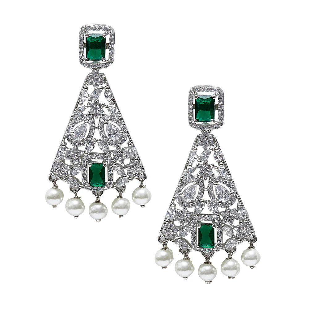 CZ Elegance Green and White Gems Necklace Set - Image 5