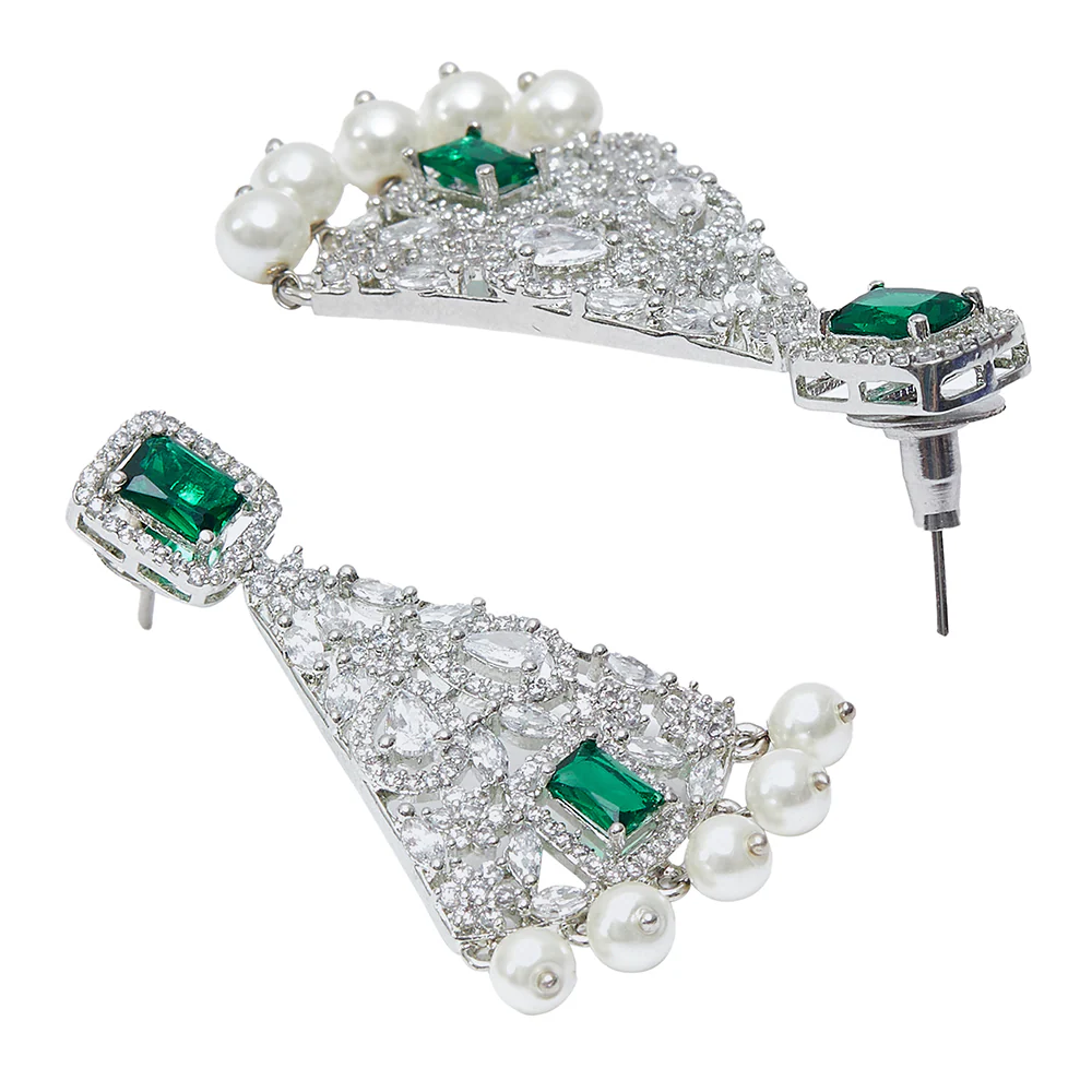 CZ Elegance Green and White Gems Necklace Set - Image 6