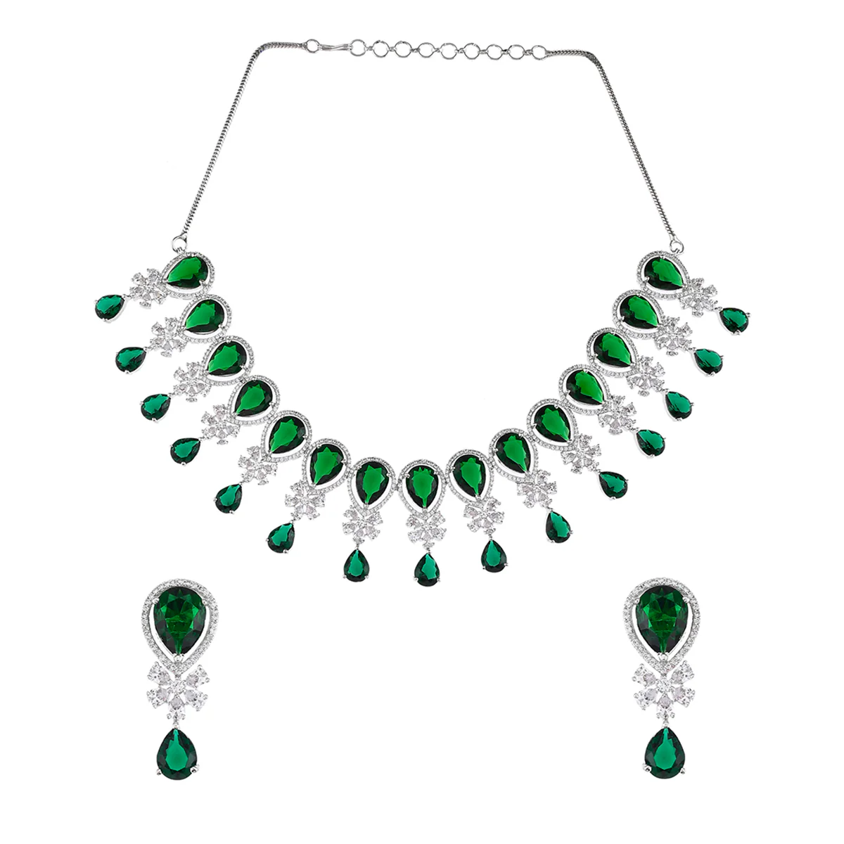 CZ Elegance Green Teardrop Zircons Jewellery Set - Image 3