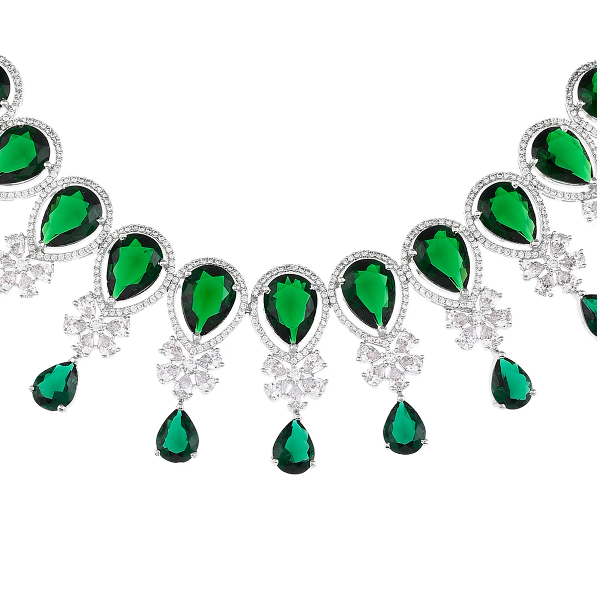 CZ Elegance Green Teardrop Zircons Jewellery Set - Image 4