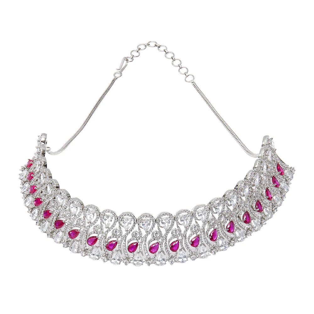 CZ Elegance Heavily Embellished Choker Necklace Set - Image 3