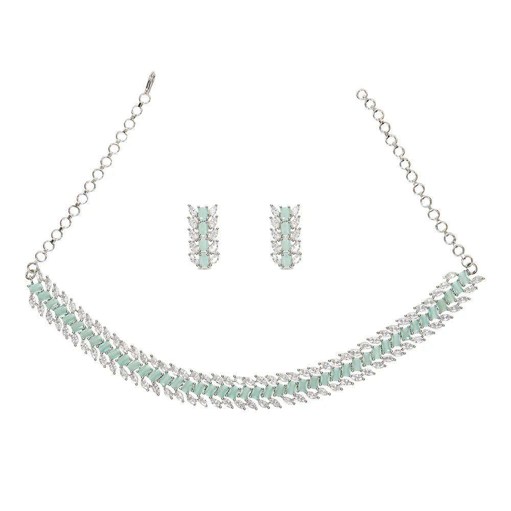CZ Elegance Leaf Motif Necklace with Earrings - Image 3