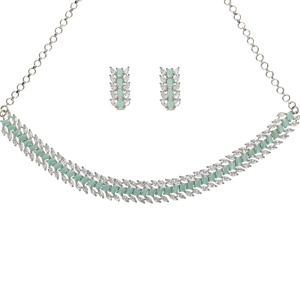 CZ Elegance Leaf Motif Necklace with Earrings - Image 4